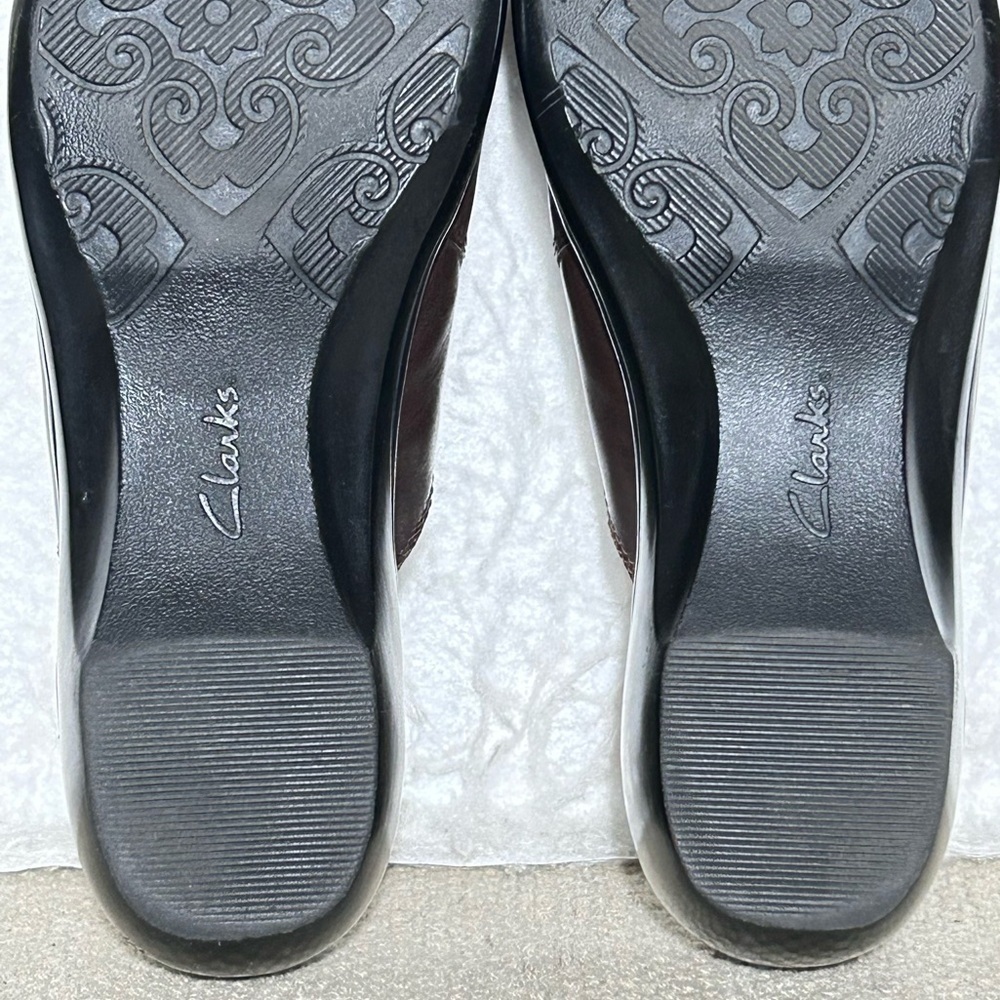 Clarks Womens Brown Leather Slip On Mule Clogs Wedge Shoes SZ US 7 M - Picture 10 of 12